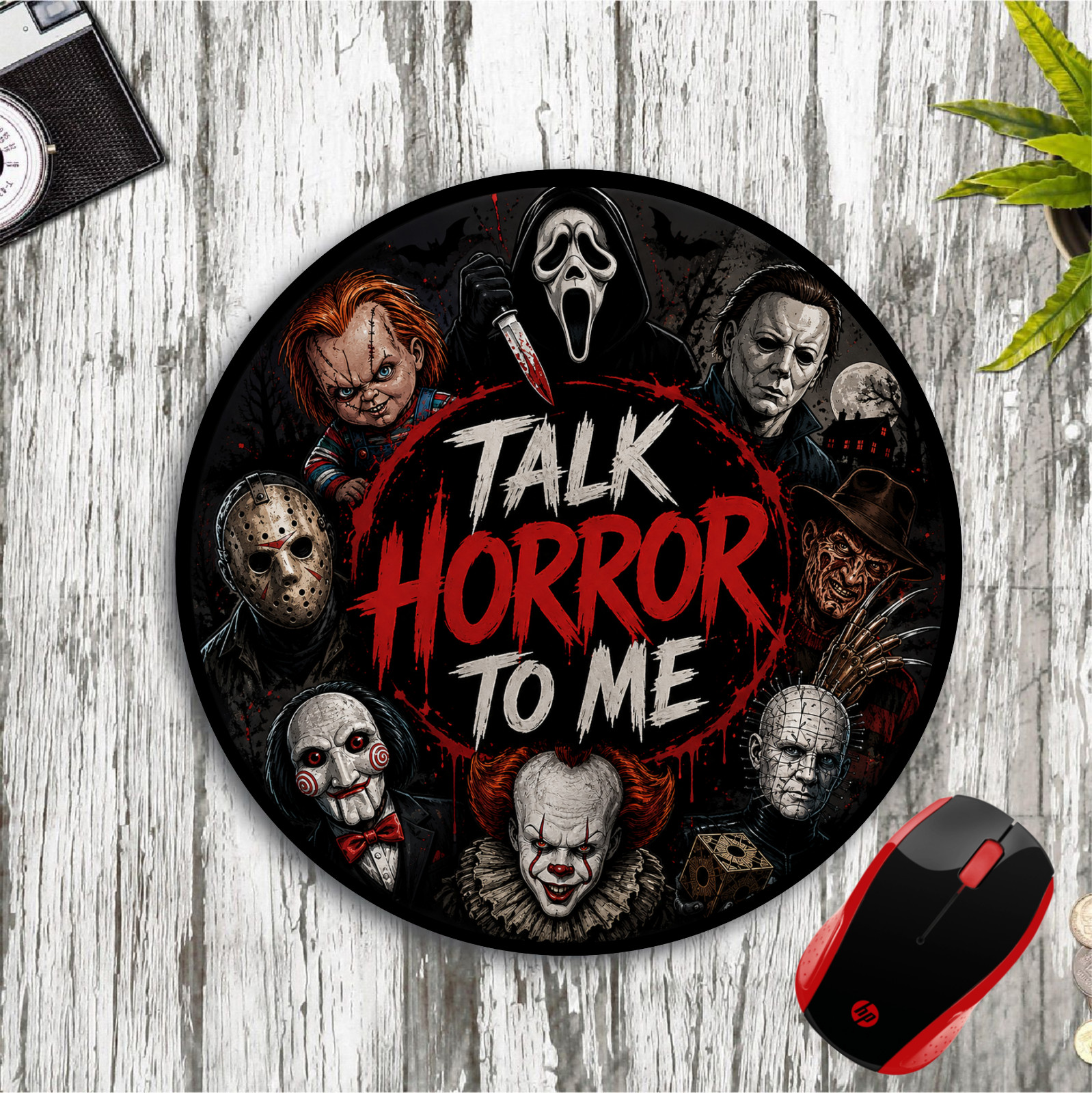 HORROR MOVIE INSPIRED CUSTOM 8" ROUND NEOPRENE COMPUTER MOUSEPAD DESK MAT