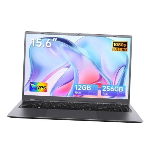 15.6 Inch Laptop, 12GB RAM, 256GB SSD, FHD IPS Display Gray