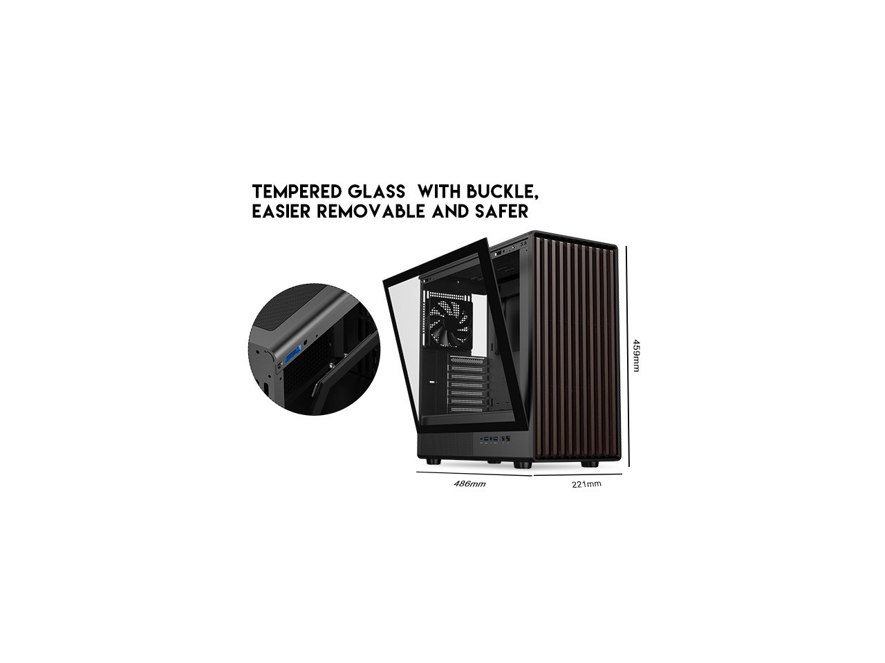 DIYPC DIY-ATX08-Wood Black USB3.0 /Type C ATX Mid Tower Gaming Computer Case w/