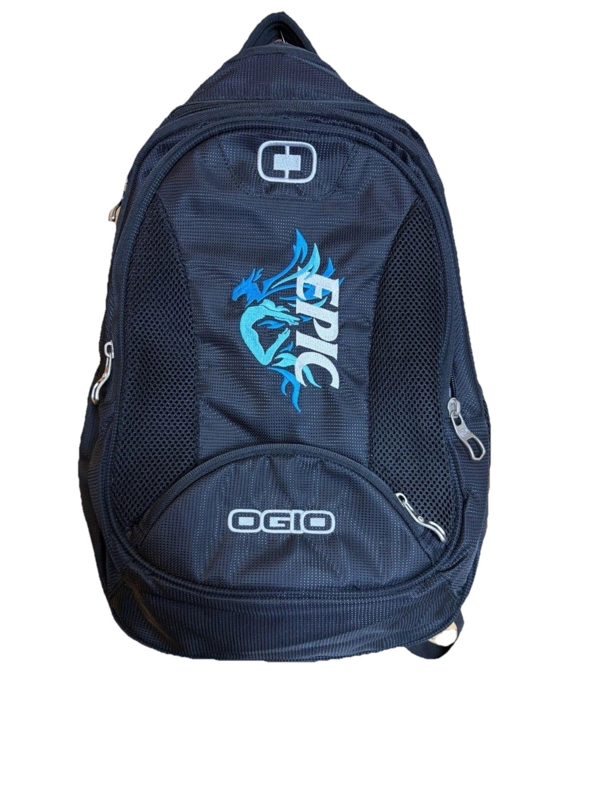Large Backpack for 15in Laptop Nylon Black/Blue Geometric Padded