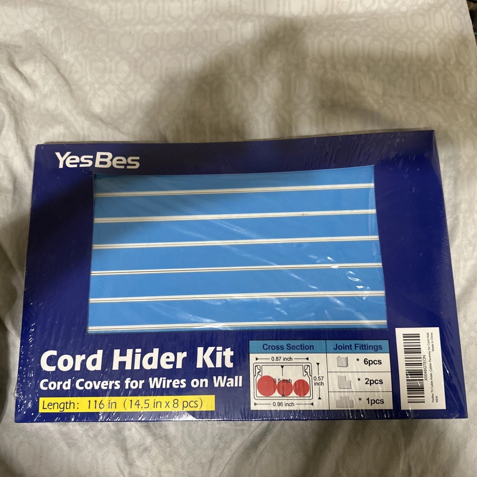 116in Cord Hider Kit, Covers for Wires on Wall, Paintable 116in, White 