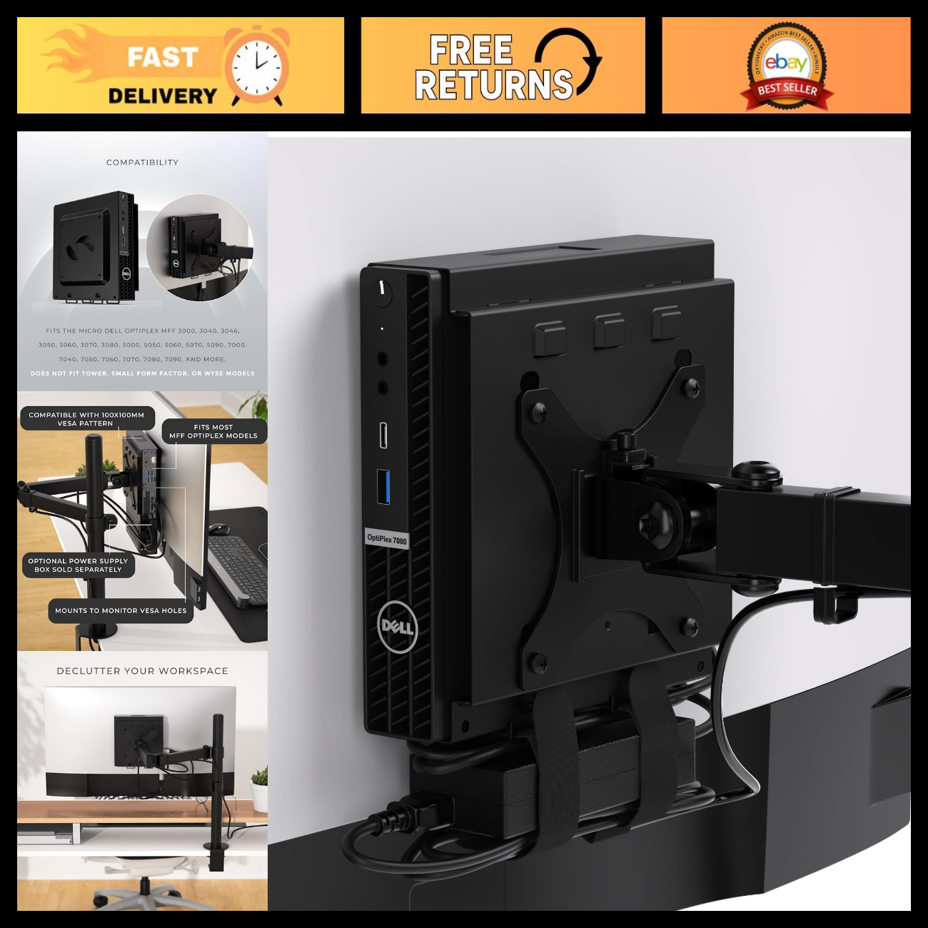 Dual VESA Mount for Dell OptiPlex Micro - Adjustable Monitor Arm Support, Space-