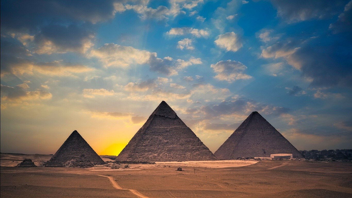Landscape sunset clouds pyramid pyramids of giza history Custom Gaming Mat Desk