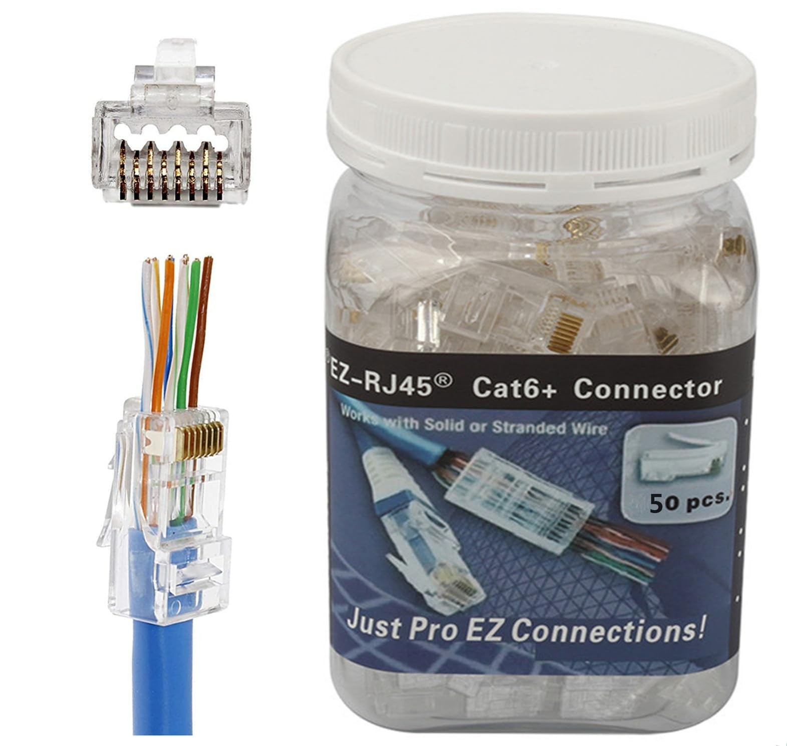Petechtool Rj45 Cat6a Cat6 Pass Through Connectors 23 Awg Cables 50-Pa