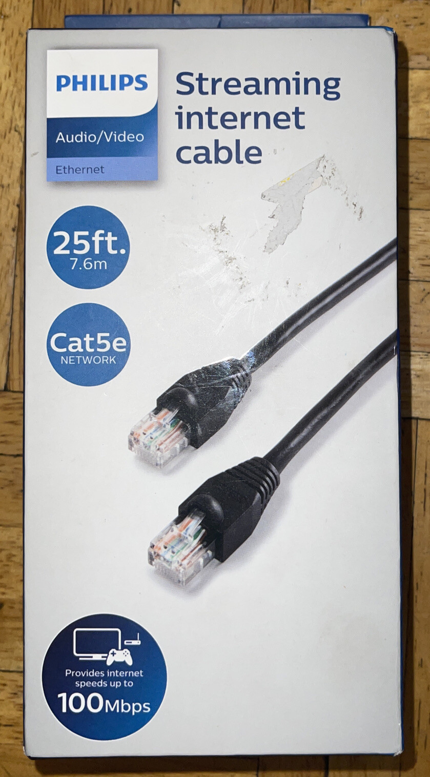 Philips A/V Ethernet Streaming Internet Cable 25ft (7.6m) Cat5e Network 100Mbps