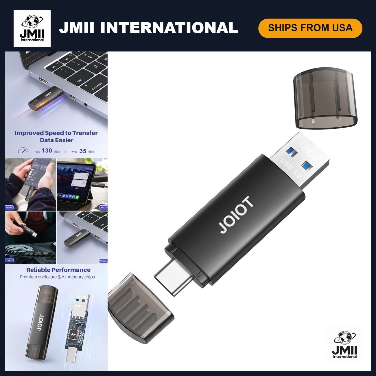 128GB Dual USB C Flash Drive, 2-in-1 USB 3.0 Type-C & USB-A Portable Thumb Drive
