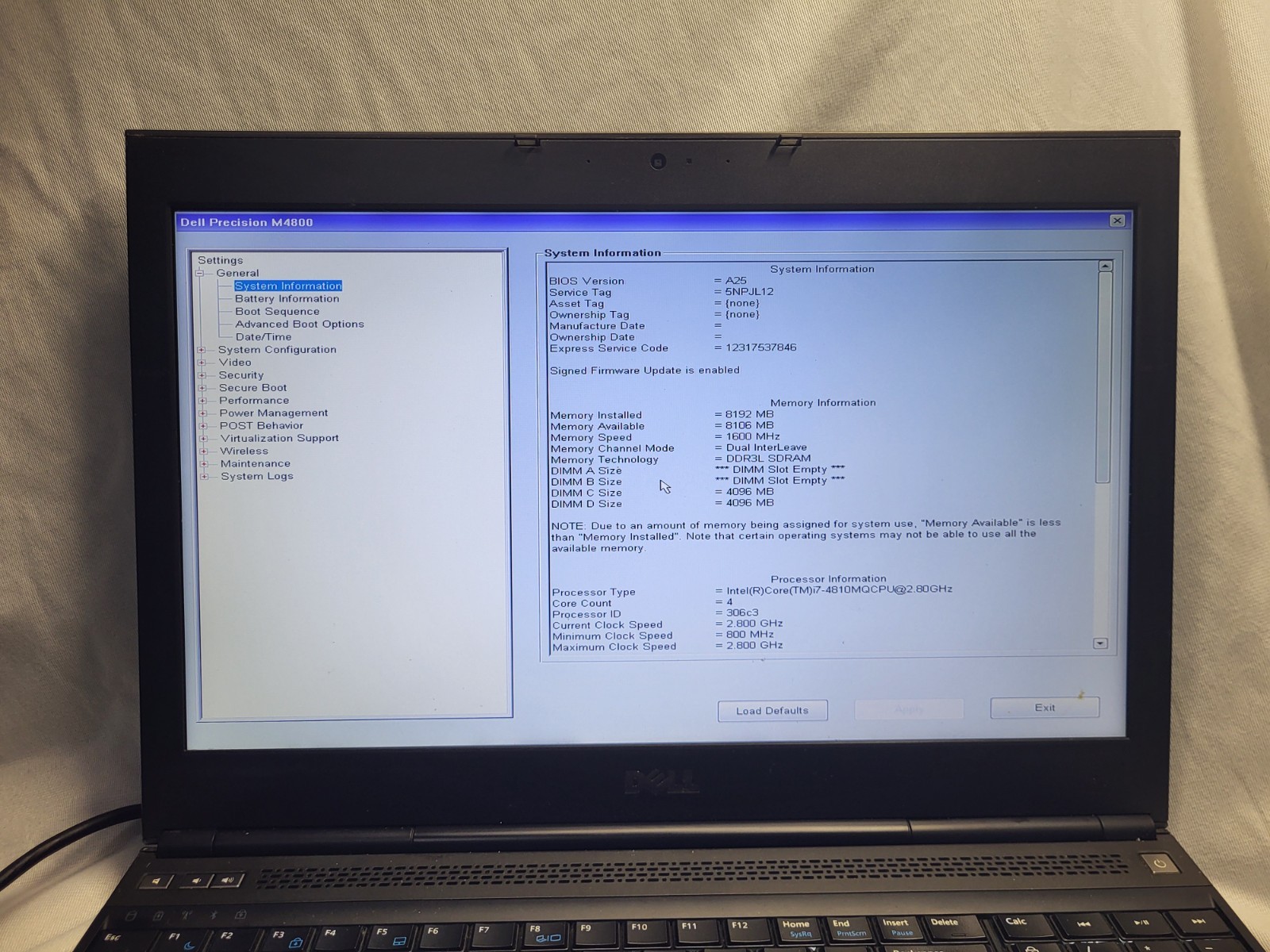 Dell Precision M4800-i7-4810MQ 2.8GHz 8GB Ram No hard drive