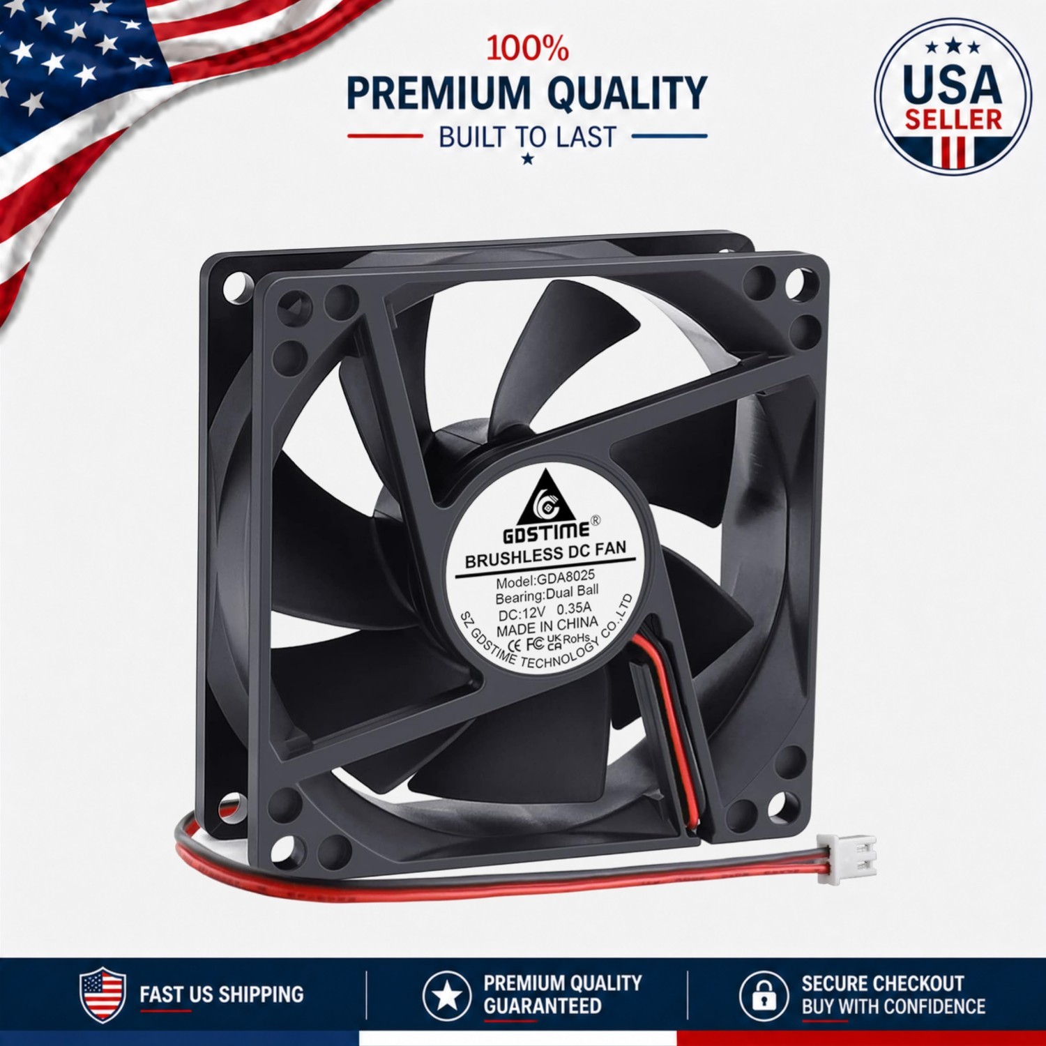 80mm x 25mm Brushless Dual Ball Cooling Fan - 59 CFM Airflow, 12V Performance