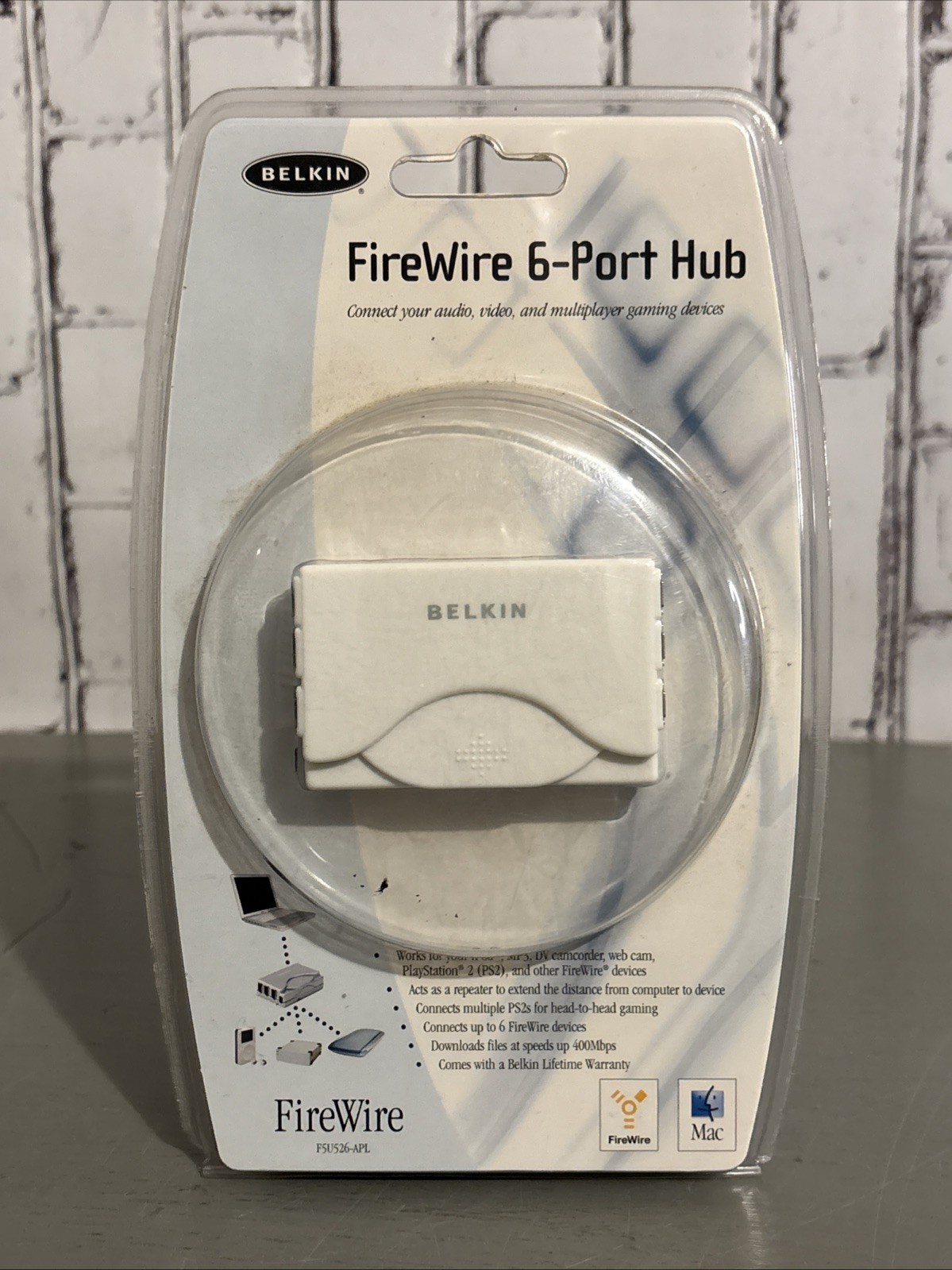 MIB BELKIN FIREWIRE 6-PORT  HUB 400MB/S WINDOWS MAC iPOD PS2 DV CAM 110V BOOSTER