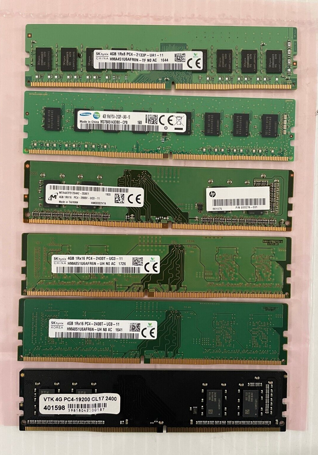 Lot of 6,   4GB PC4 DDR4 Desktop Memory / RAM (6 x 4GB Total 24GB)
