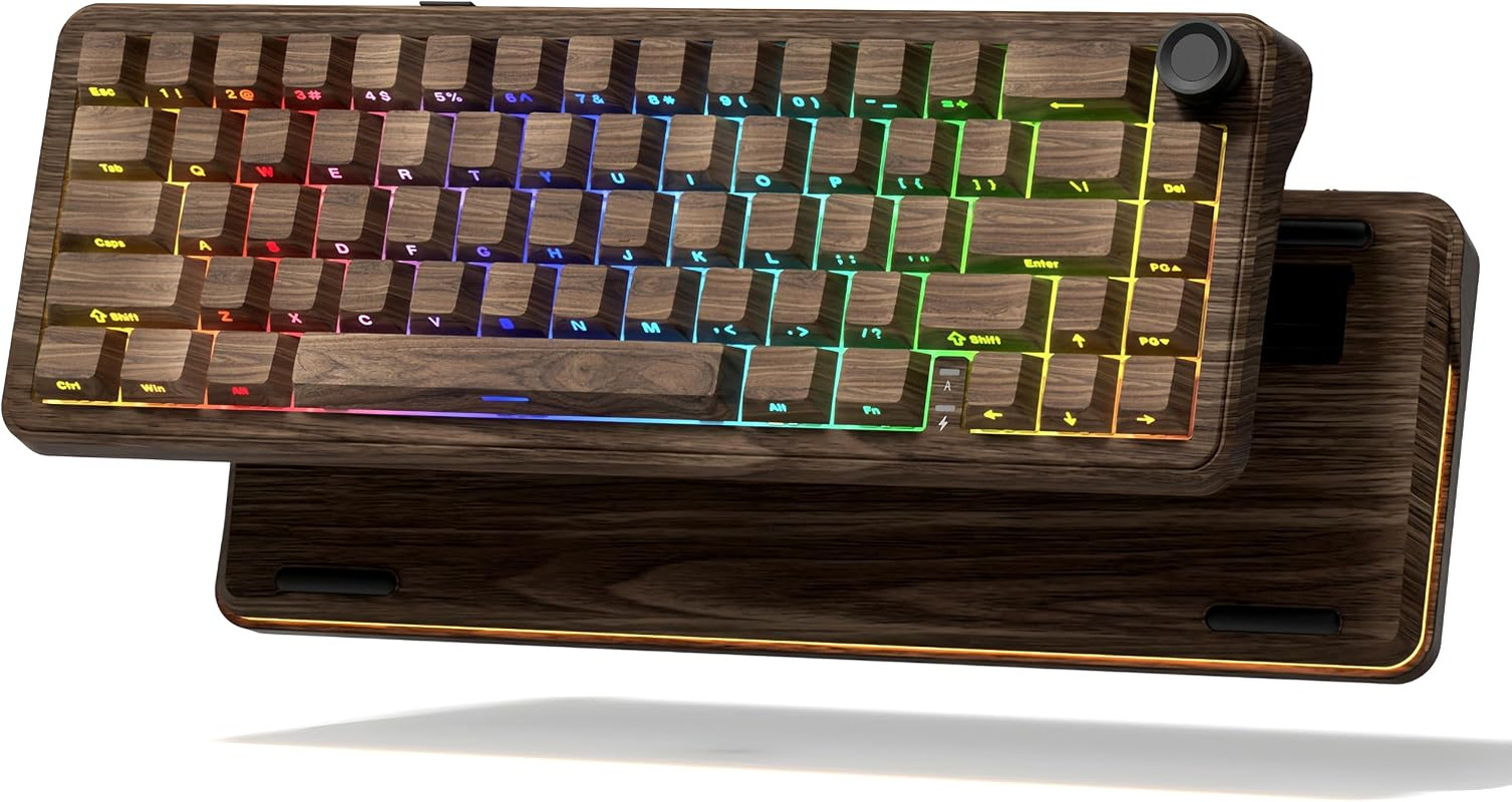 Womier L65 60% Brown Mechanical Keyboard with Knob,4000Mah,Tri Mode USB-C/BT5.0/
