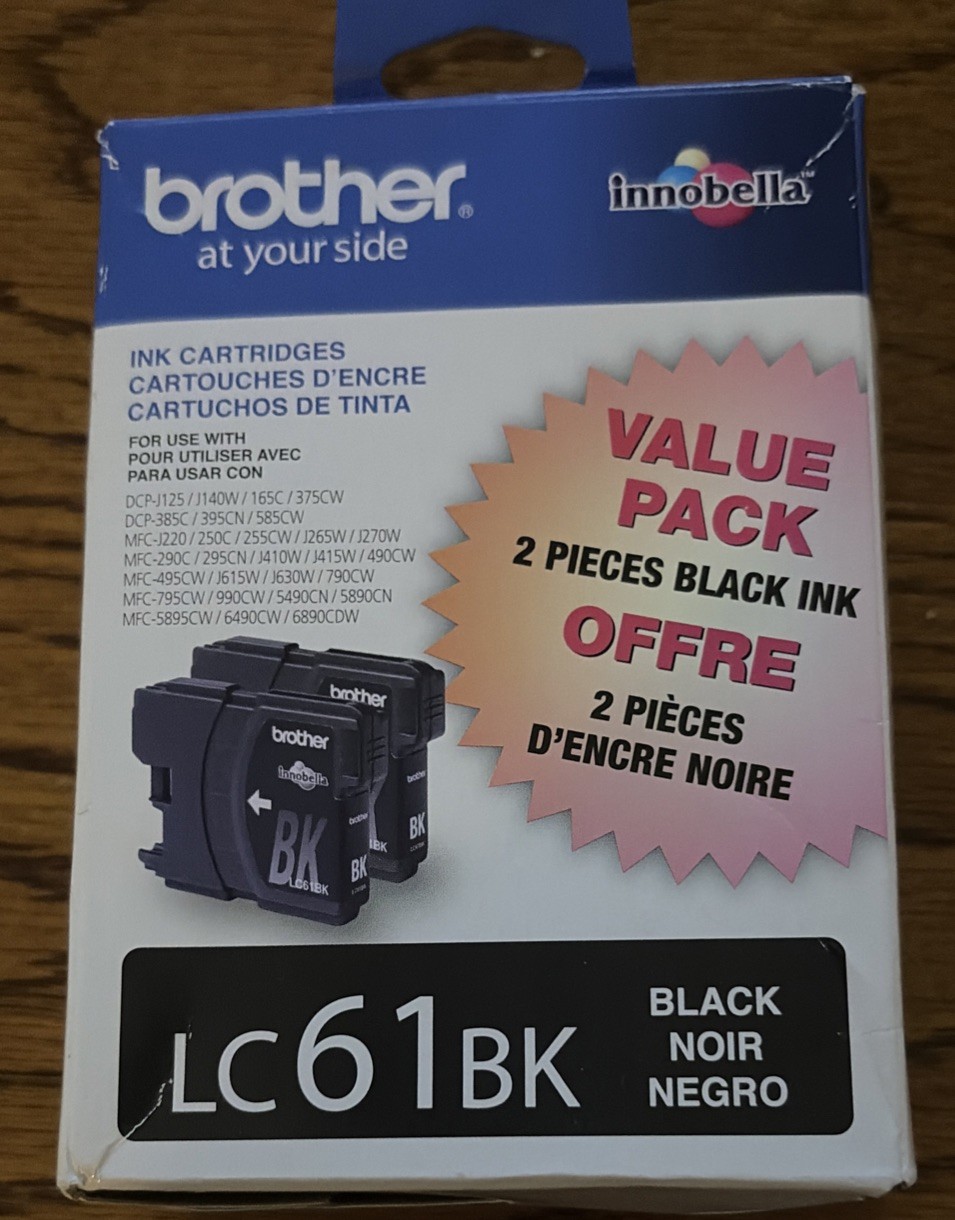 Brand NEW 2 Pack Brother LC61BK 61 Genuine Ink Cartridges BLACK