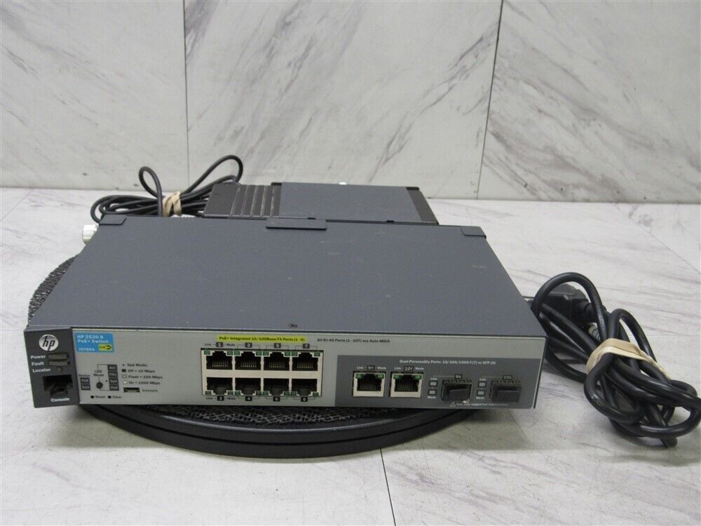 HP HPE 2530-8 POE+ 8 Ports Managed Fast Ethernet Switch J9780A w/ Power Supply