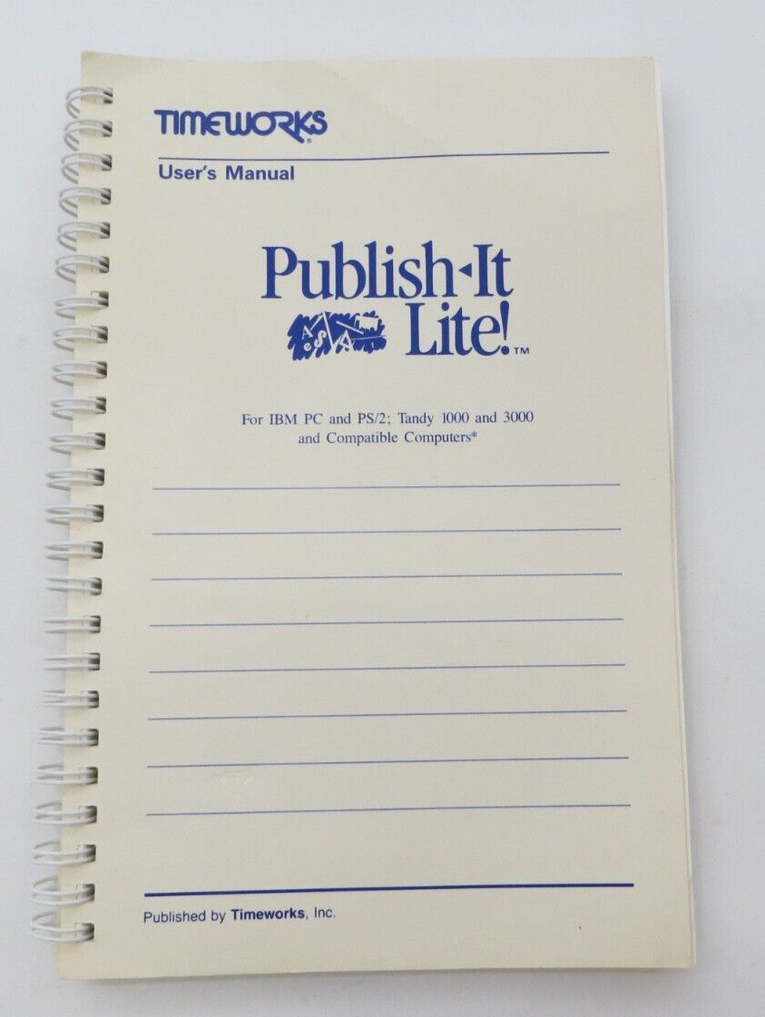Publish-It Lite User Manual vintage computer book IBM PC PS/2 Tandy 1000 3000 