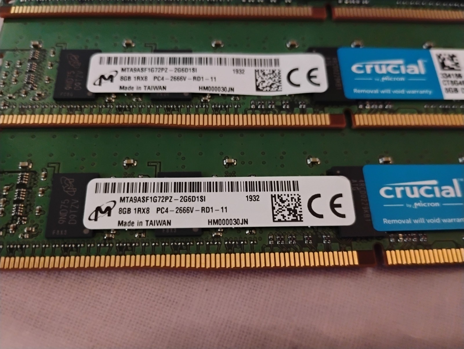 (Lot of 12) Micron: 8GB 1RX8 PC4-2666V-RD1-11