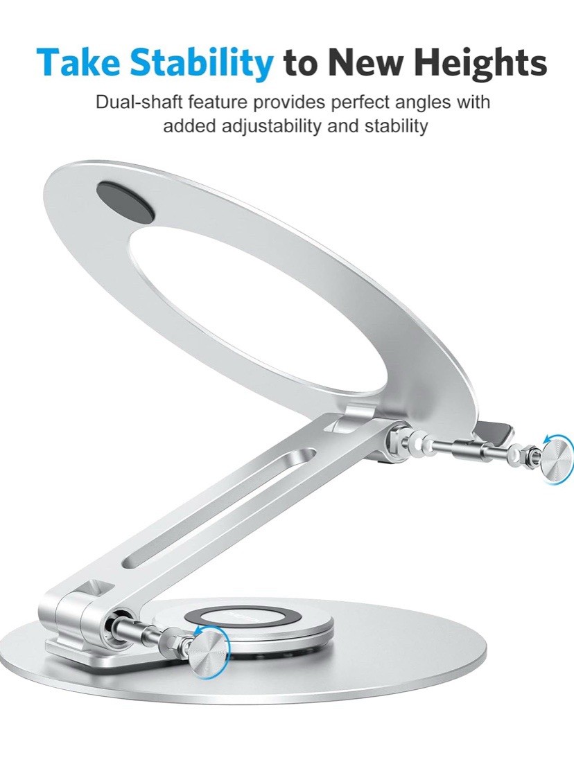 Foldable Aluminum Laptop Riser with 360° Rotation for All Laptops - Silver