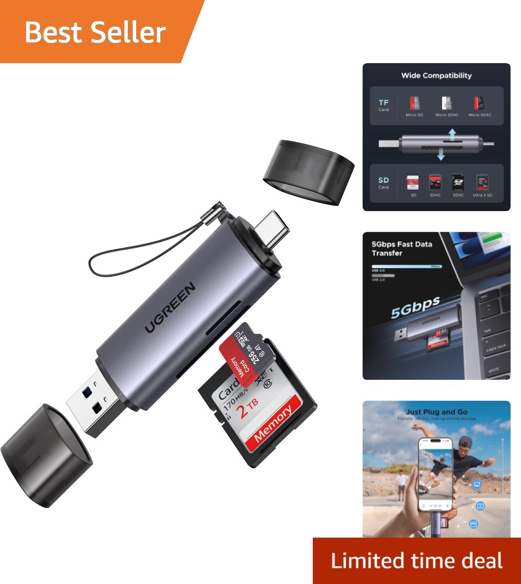 Stylish USB C Micro SD Card Reader - 5Gbps High-Speed for Efficient Transfer