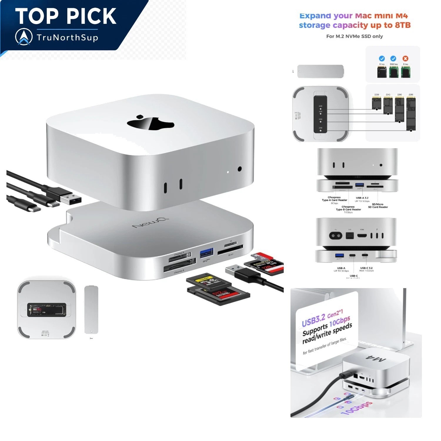 Versatile Mac Mini M4 Dock - CFexpress Reader, SSD Expansion & 10Gbps USB Ports