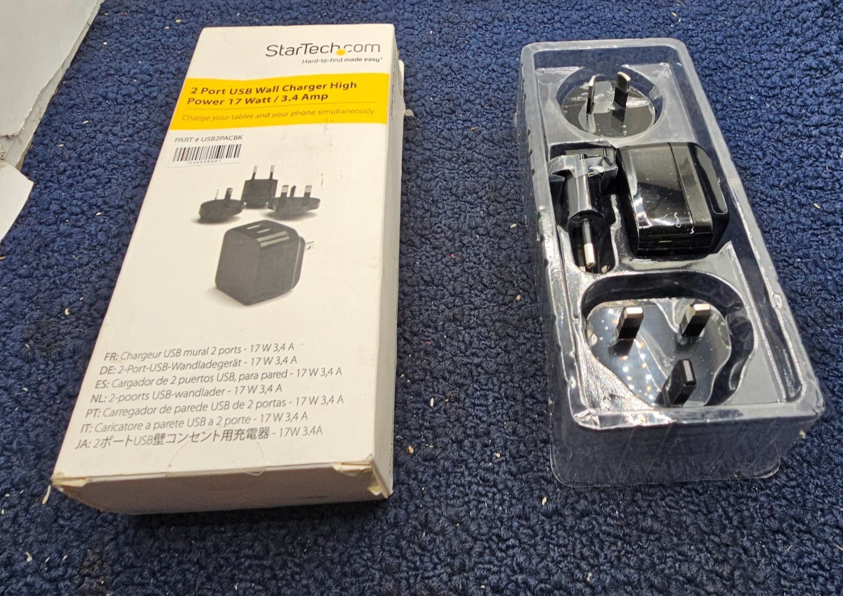 StarTech.com USB2PACBK: 2 Port USB Wall Charger High Power 17 Watt / 3.4 Amp