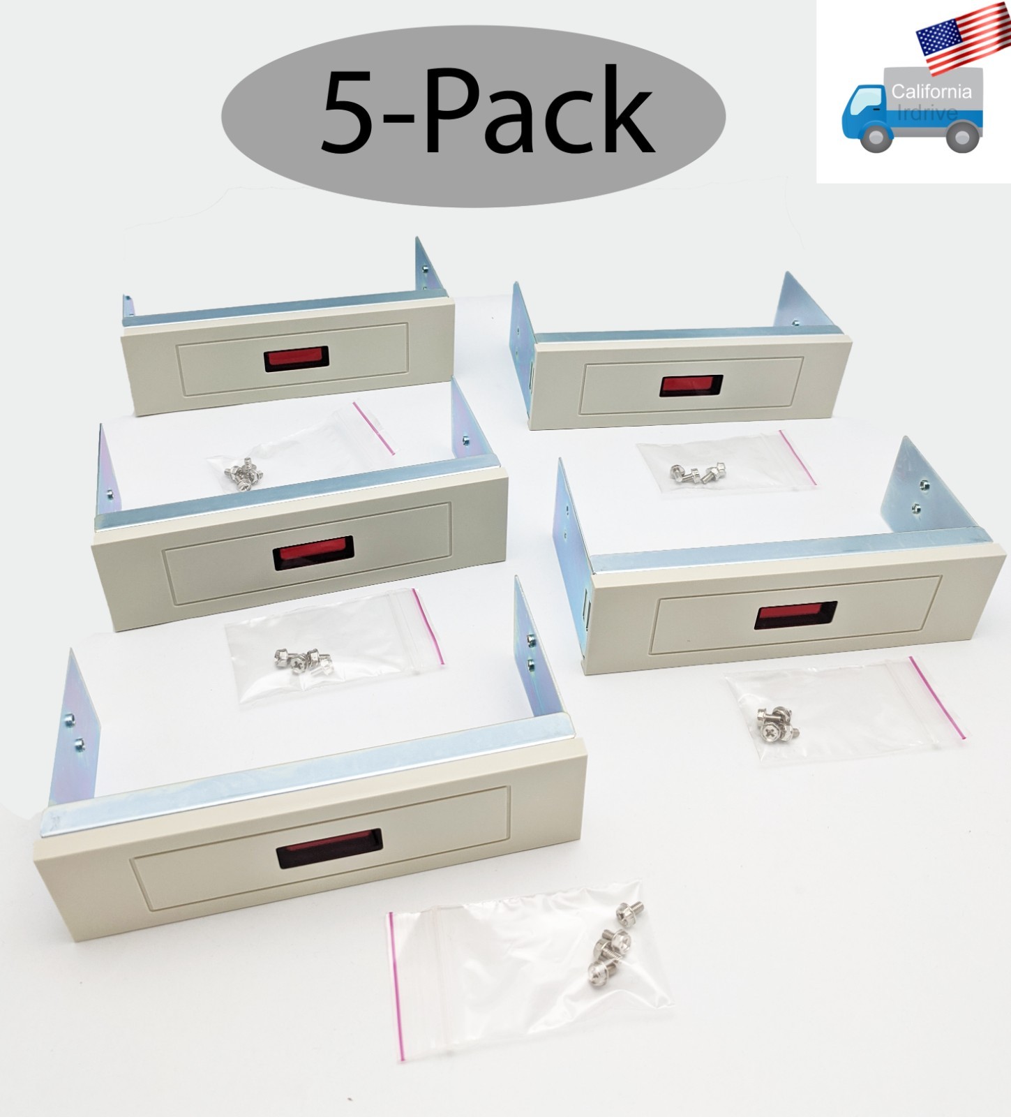 5-Pack: NEW PC Case 5.25" Front Panel Drive Bay Face Plate Cover w/ Red Window