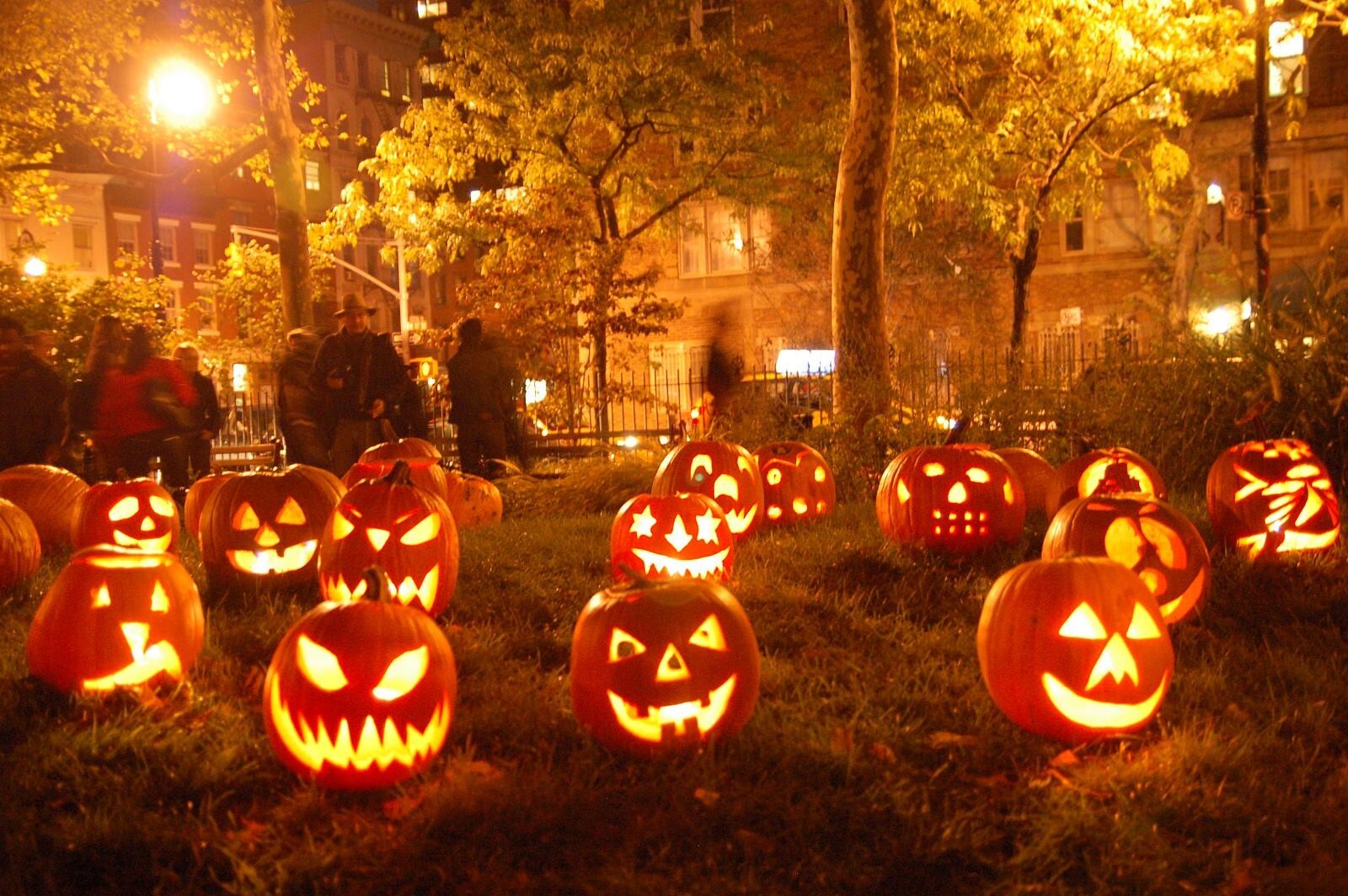 Landscape halloween pumpkin city holiday night lights Custom Gaming Mat Desk