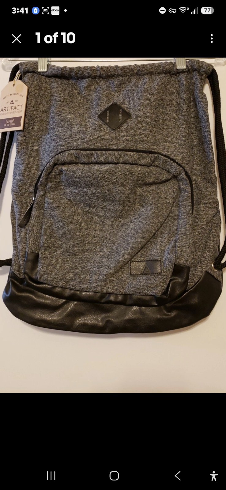 Laptop Drawstring Backpack String Bag Sackpack Cinch Vegan Leather Felted Wool