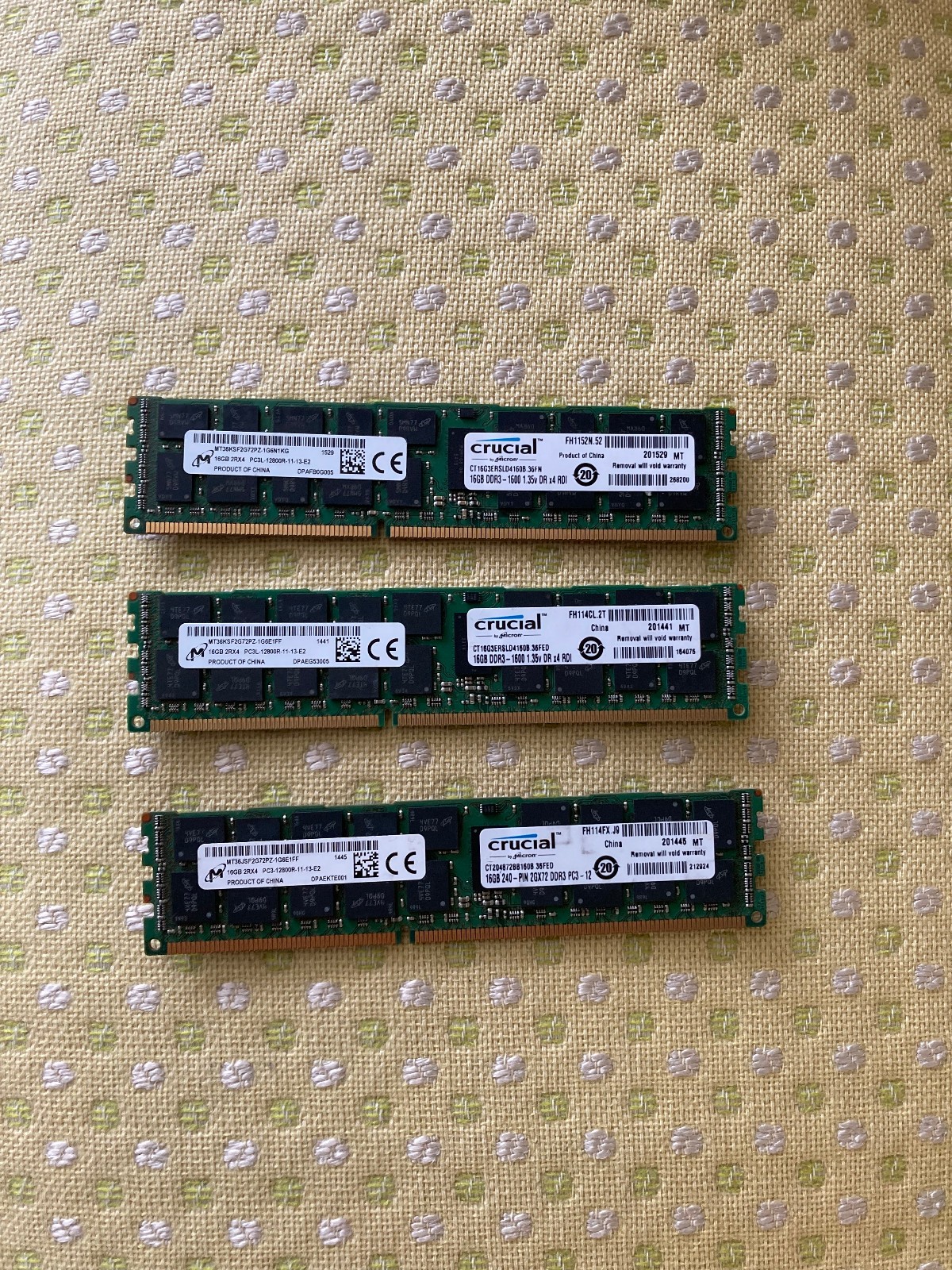 LOT 3 Micron Crucial 16GB Ram 2Rx4 PC3L-12800R-11-13-E2 1410 DDR3-1600 1.35 V