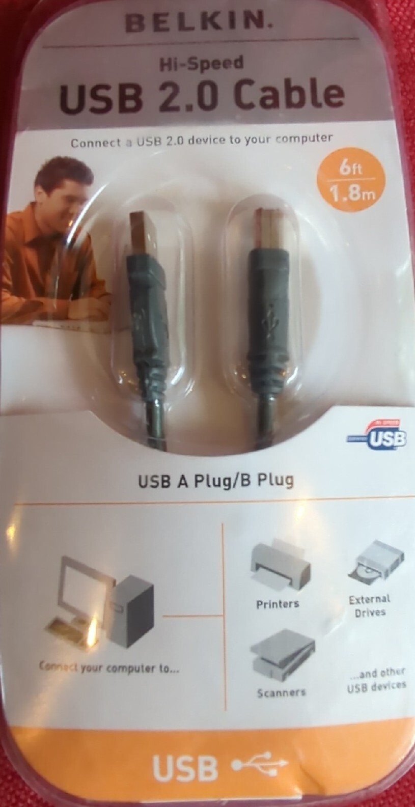 Belkin NEW Hi Speed USB 2.0 Cable 6 Ft. USB A Plug B Plug F3U133v06