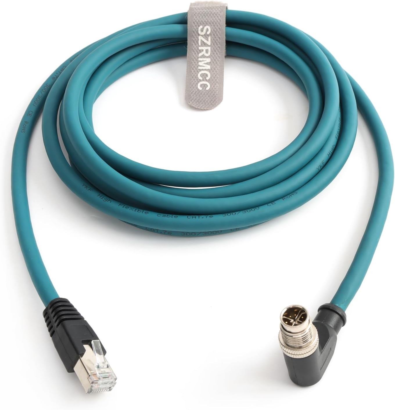 SZRMCC M12 8 Pin X-Coded Male Right Angle to RJ45 Ethernet Cable Cat7e Gigabit