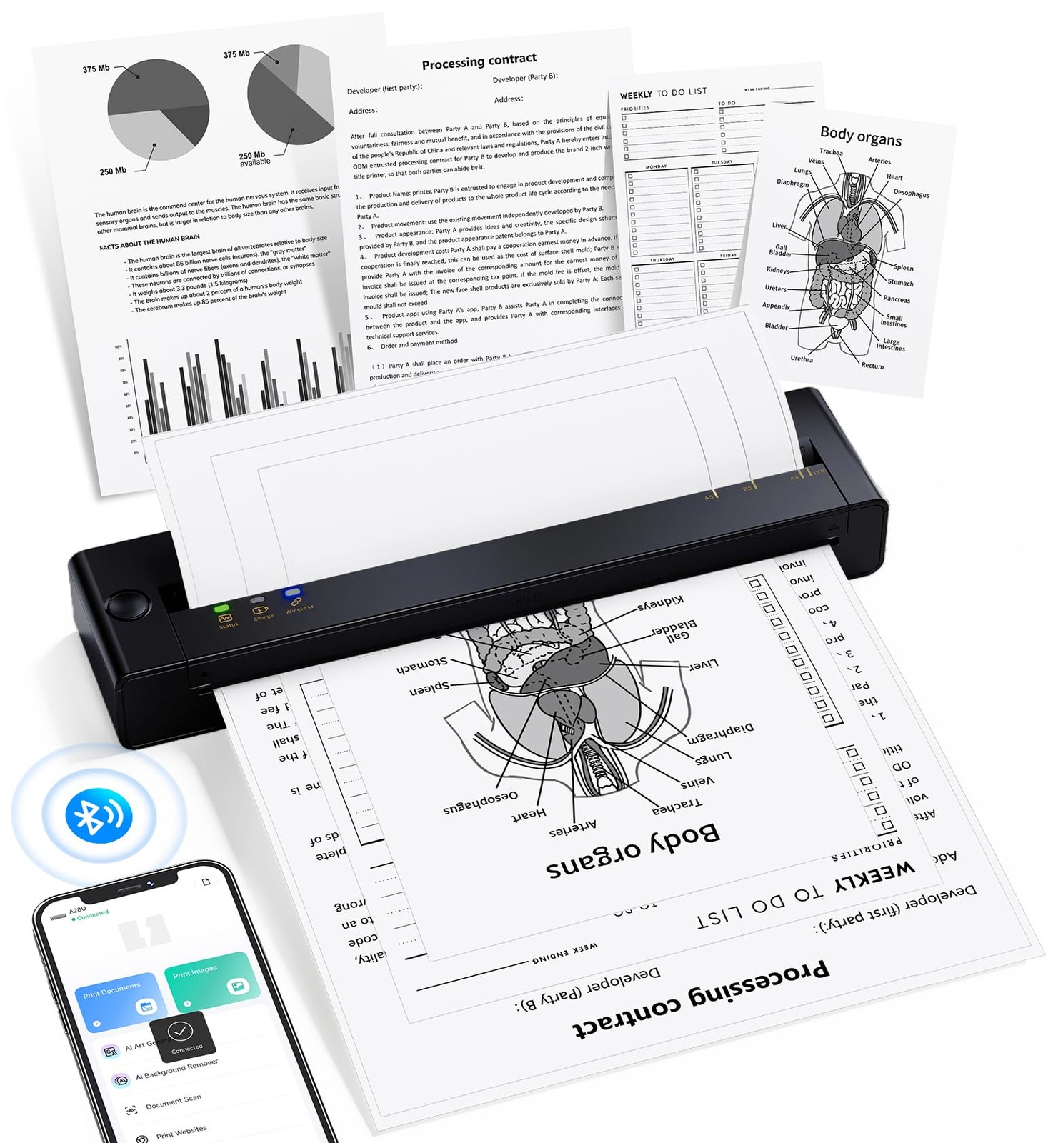 TATTMUSE A28U Portable Printer Wireless Inkless Thermal for small, black
