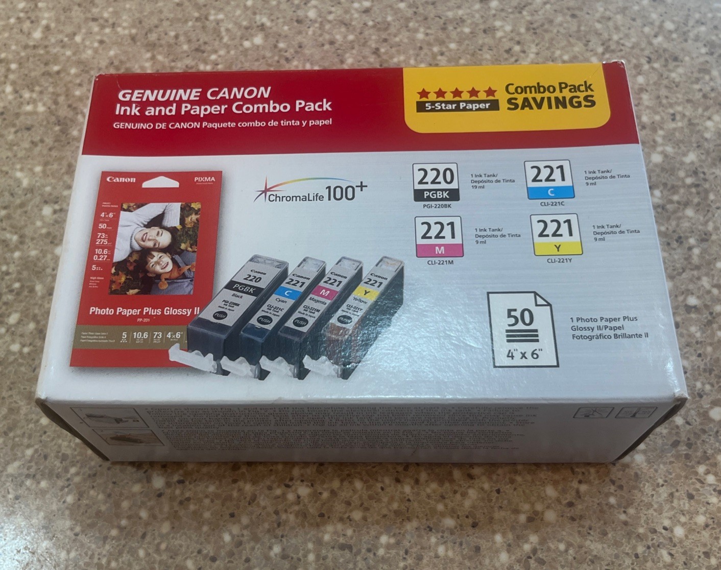Genuine Canon PGI-220/CLI-221 Ink and Photo Paper Combo Pack (Model 2945B011)