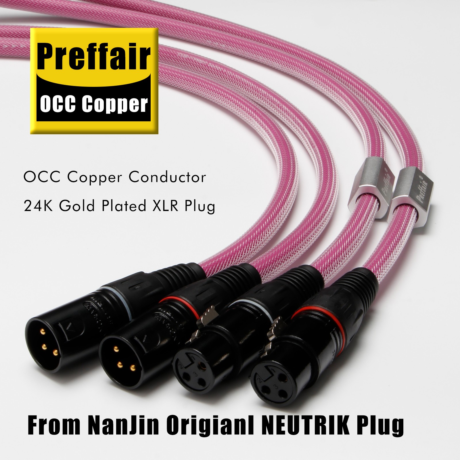 Pair OCC Copper Conductor HiFi Audio Gold Plated XLR/RCA Cable Signal Wire