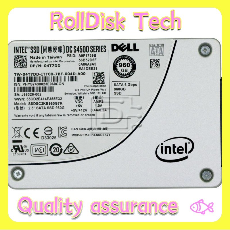 Used 04T7DD 4T7DD DELL INTEL DC S4500 960GB SATA 6G 2.5'' SSD SSDSC2KB960G7R