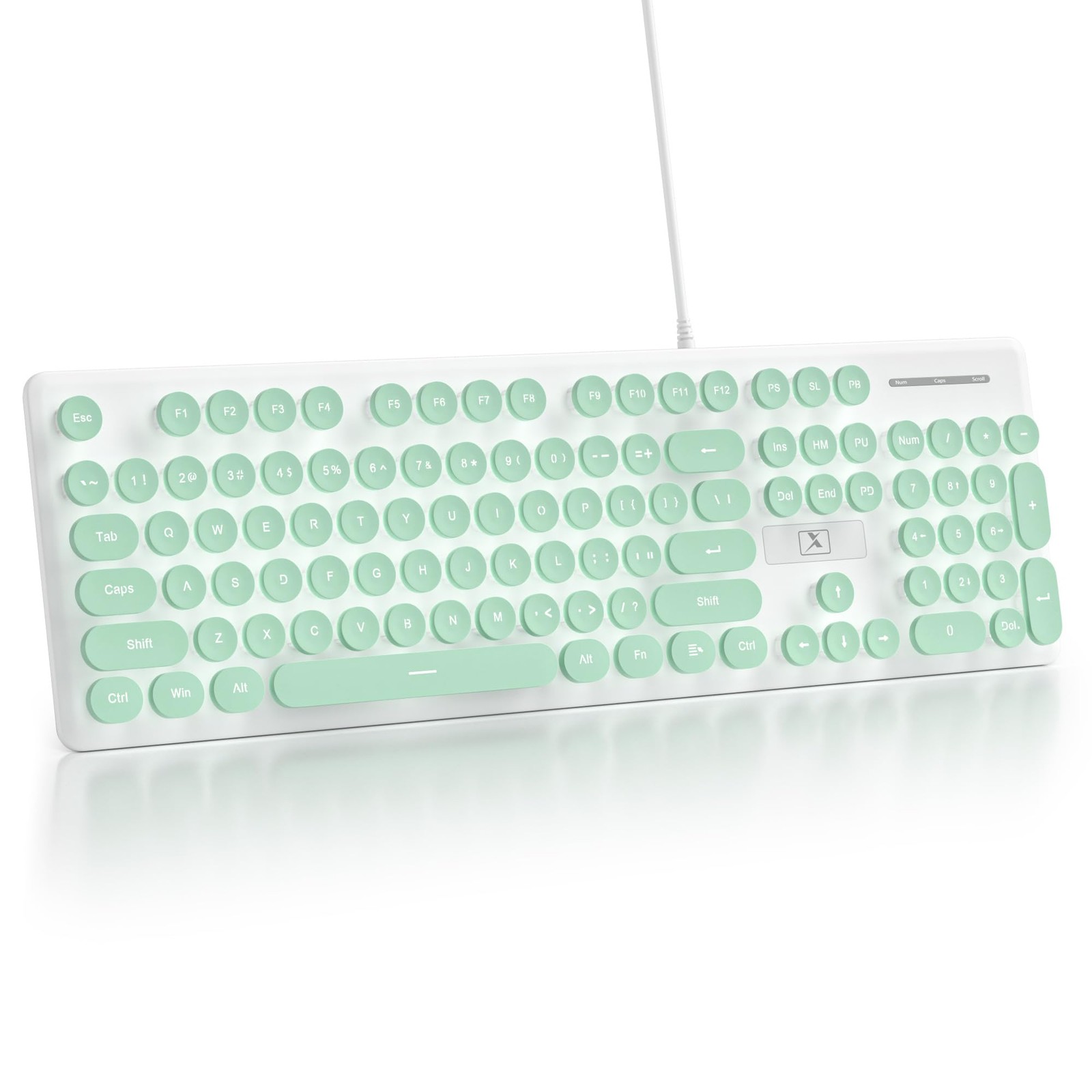 Quiet Keyboard Wired Membrane Green Full Size 104 Keys White LED Backlit