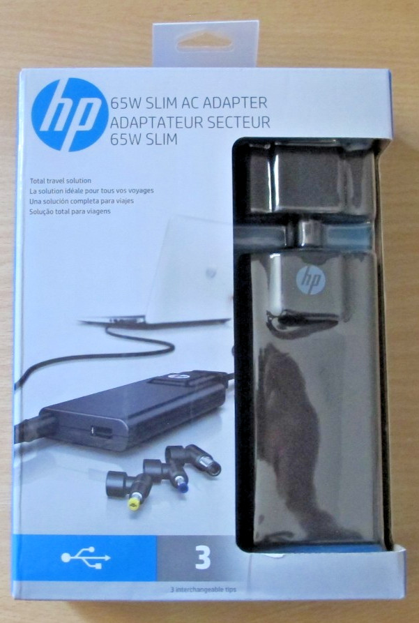 HP 65W Slim AC Adapter G6H47AA#ABA charge multiple devices 3 tips