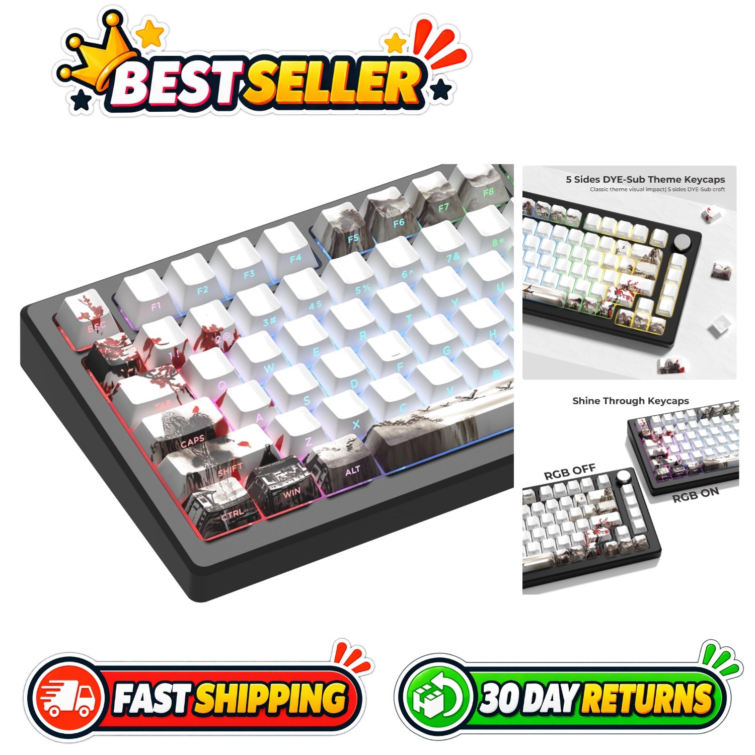 XVX PBT Cherry Profile Keycaps - Custom 60% to 100% Keyboard, Plum Blossom