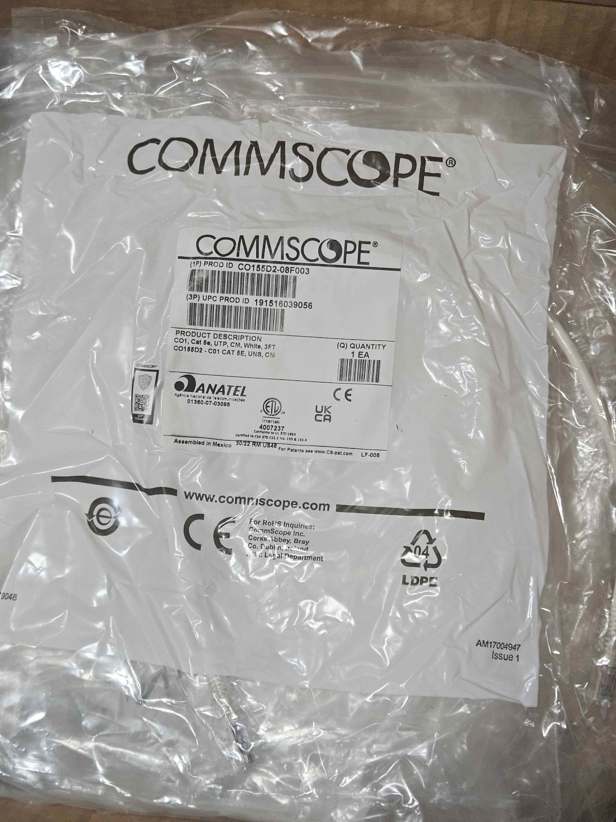 CommScope CO155D2 Cat 5e Patch Cables (White, 3FT) – Lot of 10