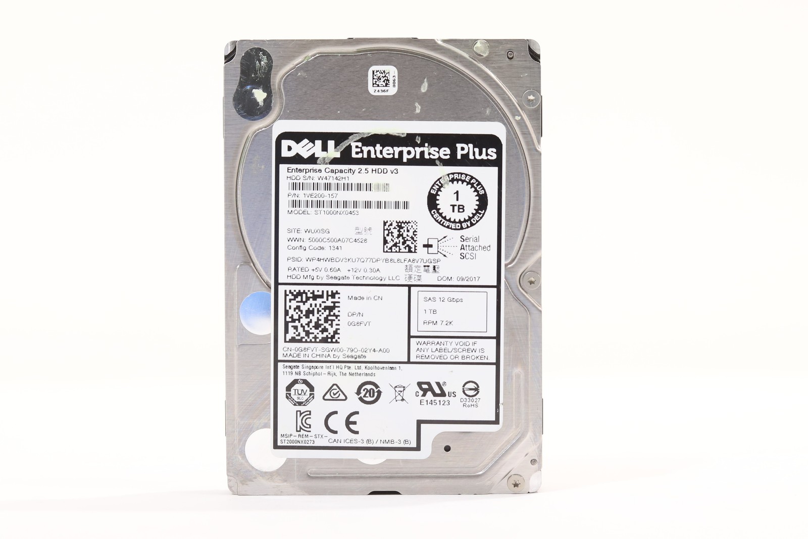 Dell ST1000NX0453 1TB 2.5" 12Gb/s 128MB 7.2K RPM SAS HDD Dell P/N: 0G8FVT Tested