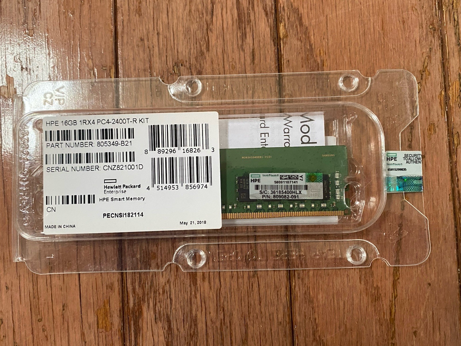 HPE 16GB 1RX4 PC42400TR DDR4 SDRAM Kit 805349B21  G1N