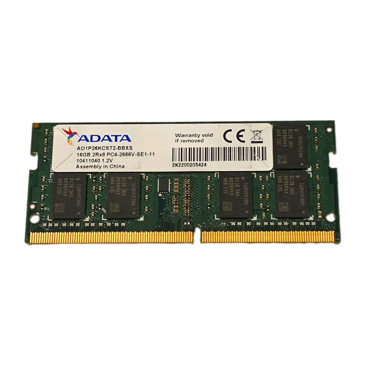 ADATA 16GB DDR4-2666 PC4-21300 2Rx8 SO-DIMM RAM AO1P26KCST2-BBXS