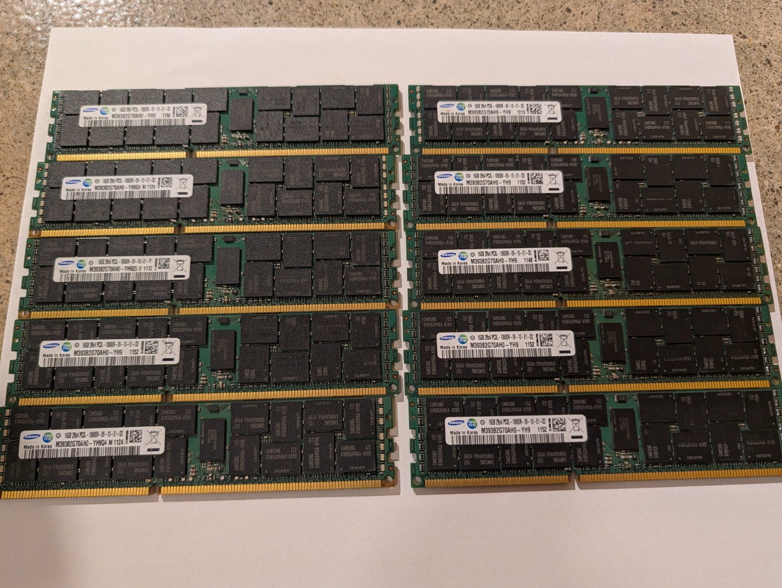 10x 16GB (160GB total) PC3L-10600R DDR3 240-Pin ECC RDIMM M393b2G70AH0-YH9