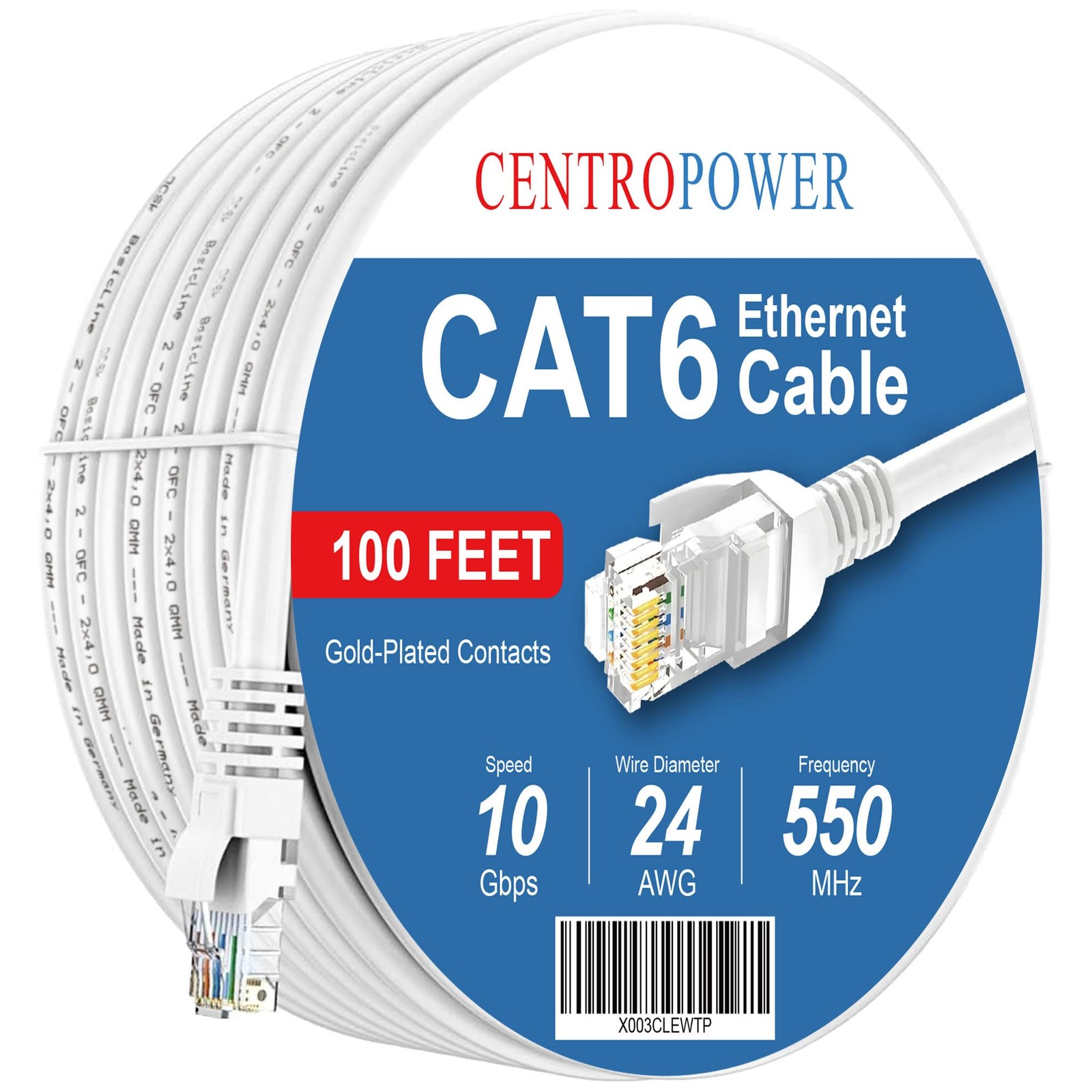 Cat 6 Ethernet Cable 100ft White 10Gbps LAN Network Internet Cord RJ45 Connector
