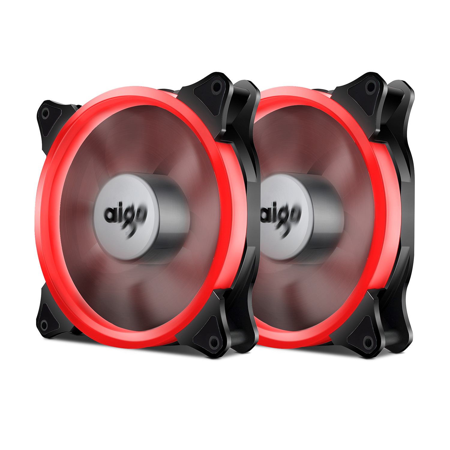 2pcs Aigo Red Halo LED 140mm PC CPU Computer Case Cooling Ring Clear Silence Fan