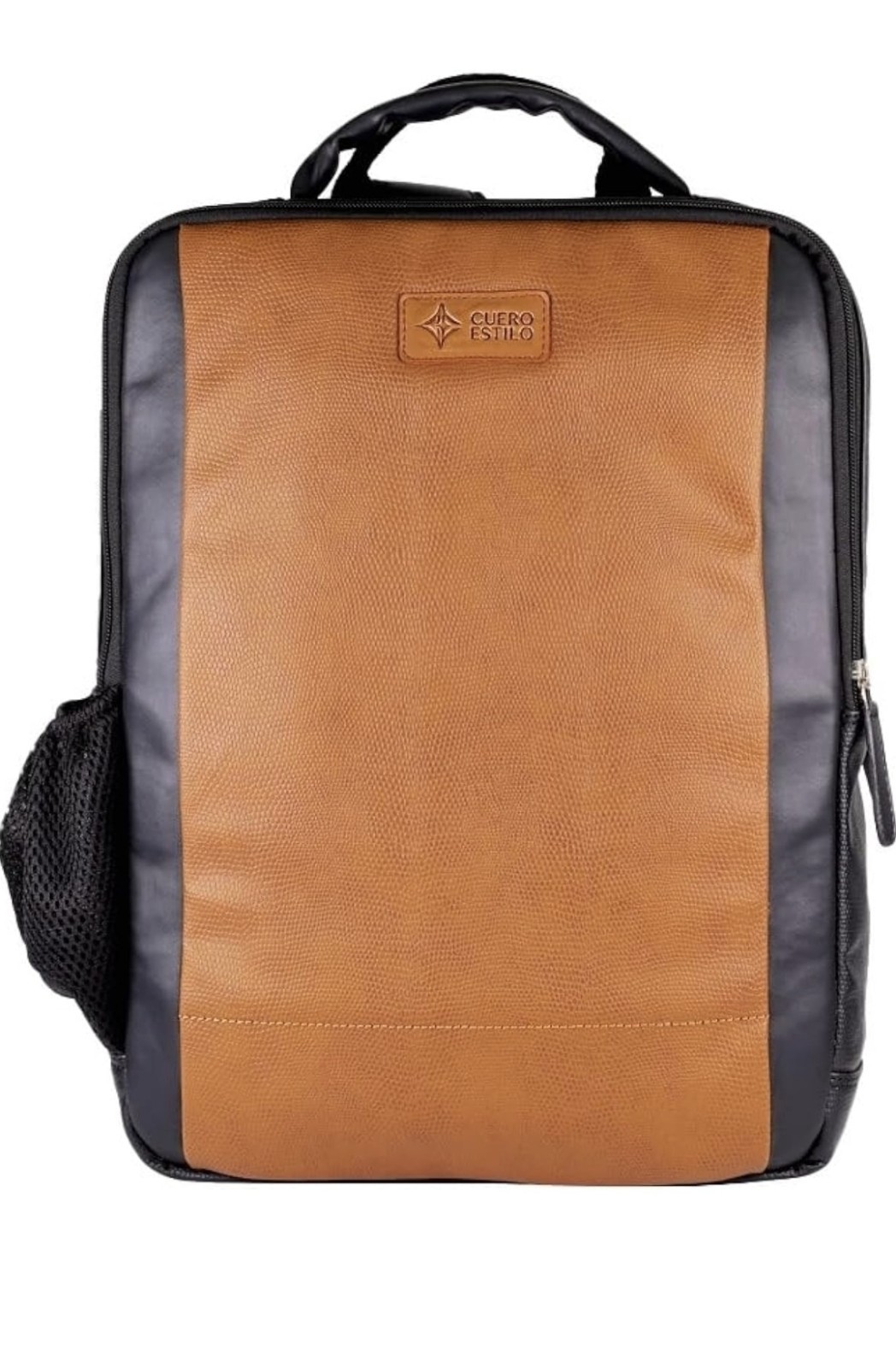 Vegan Leather Laptop Backpack - Eco-Friendly  Grainy Tan and Black