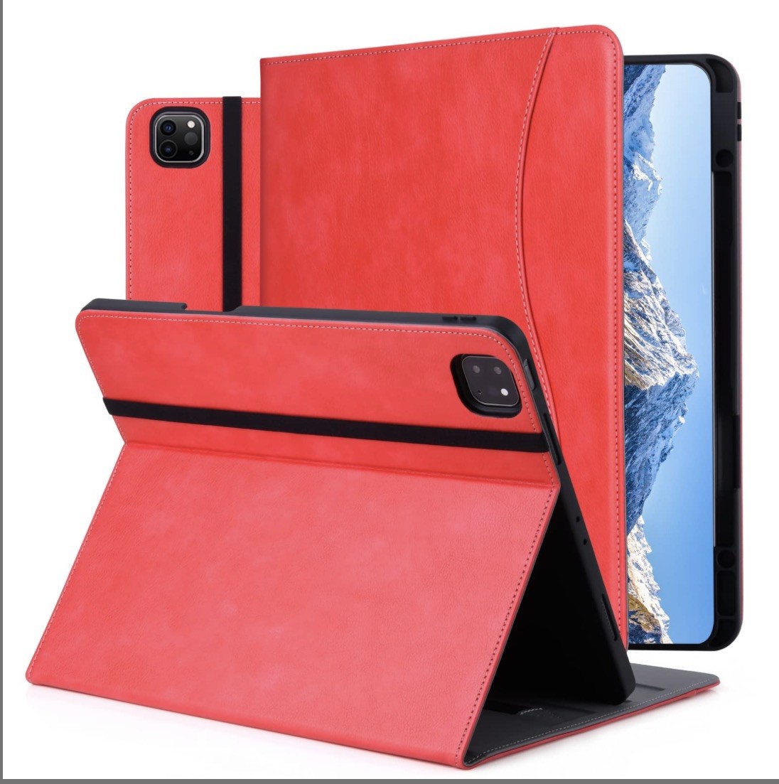 iPad Pro 12.9 Case,  Folio Cover with Pencil Holder and Pocket, 2022/2021, Red
