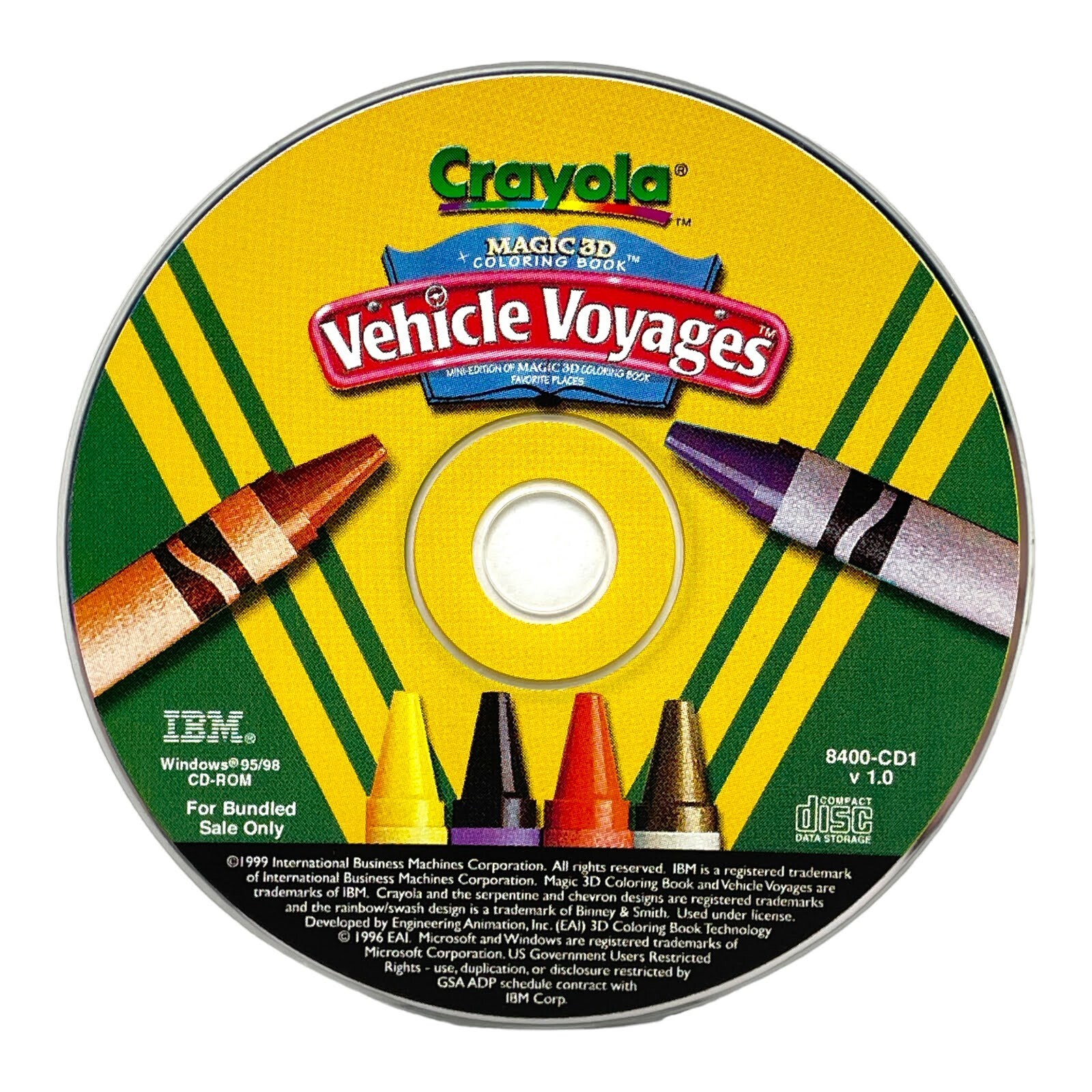 CRAYOLA MAGIC 3D VEHICLE VOYAGES CD ROM RARE VINTAGE HTF 1999