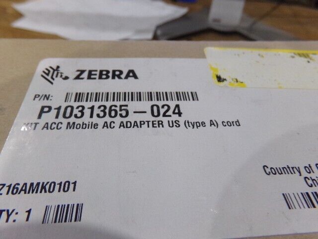 Zebra Part Number: P1031365-024 Kit ACC Mobile AC Adapter.  New Old Stock