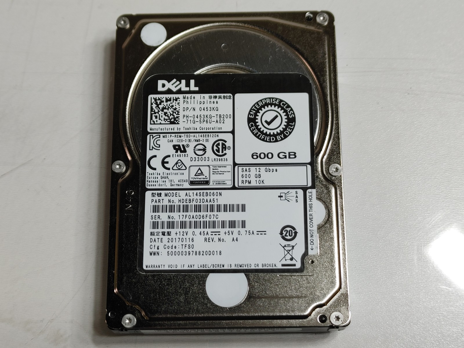 Lot of 2 Toshiba Dell AL14SEB060N 600 GB SAS 3 2.5 in Enterprise Drive