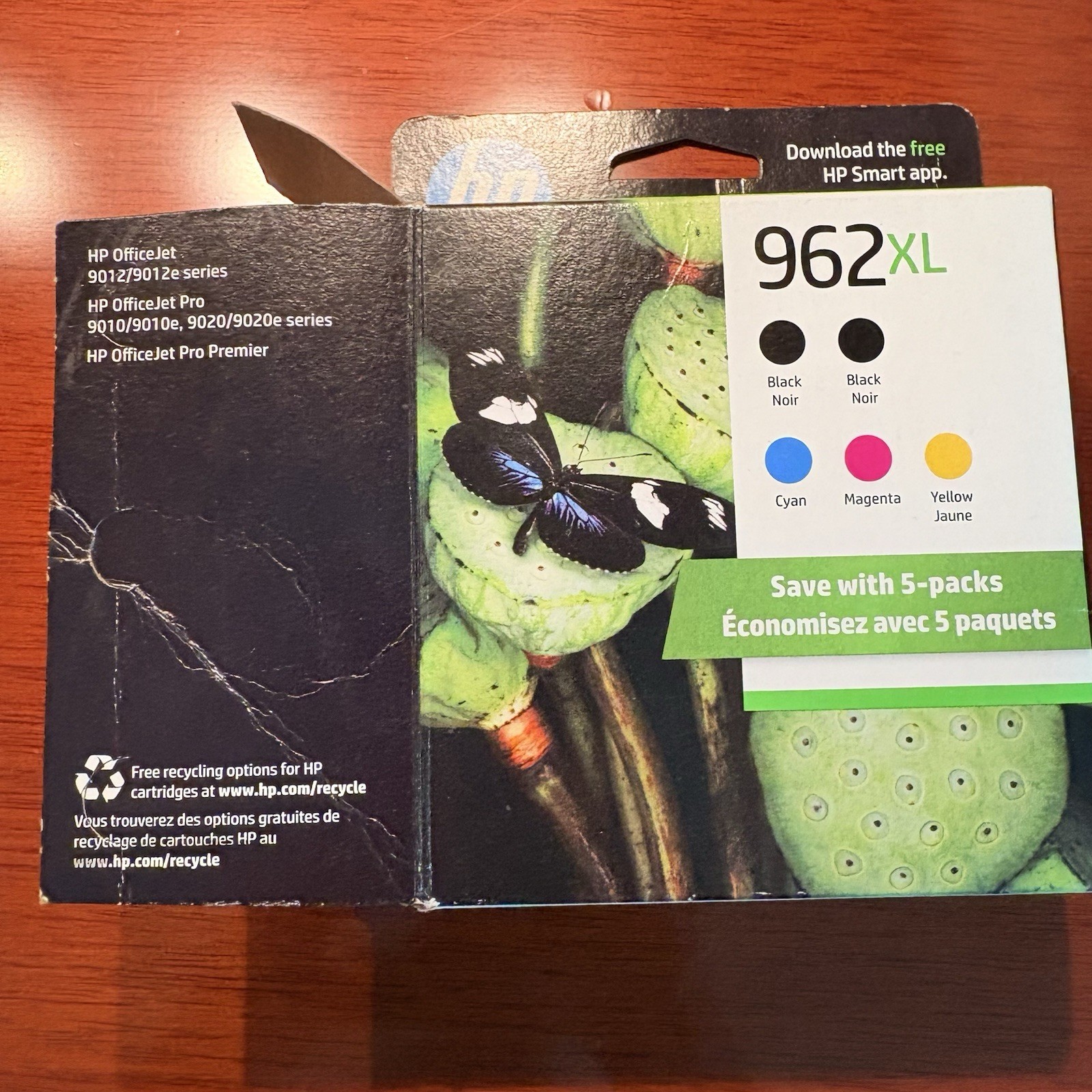 HP 962XL Genuine Ink Cartridges – 5 Pack : 2 Black, 1 each Cyan, Yellow, Magenta