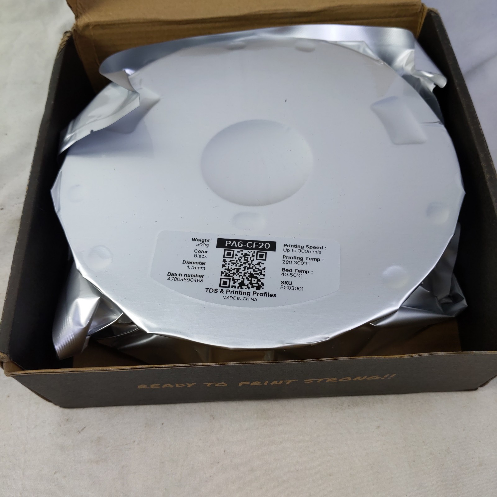 Fiberon PA6-CF20 Carbon Fiber Nylon Filament 1.75mm Black 0.5kg